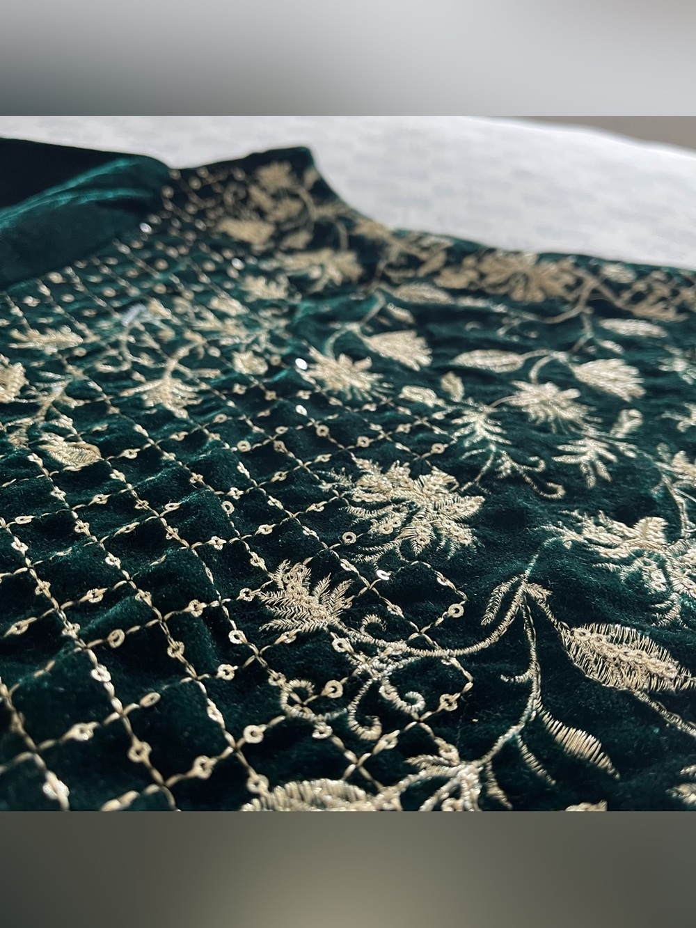 NEW Velvet Heavily Embroidered Salwar Kameez With Sequin Embellishments - Picture 5 of 12